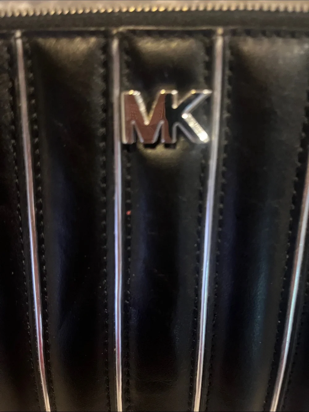 Michael Kors Black Quilted Leather Wristlet Pouch with MK Logo
